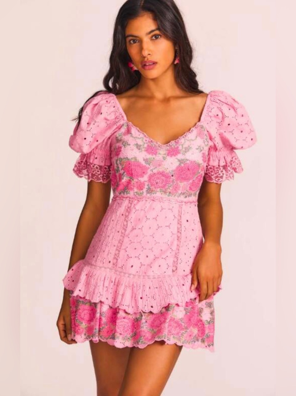 LoveShackFancy Thressey Mini Dress in Frosted Berry